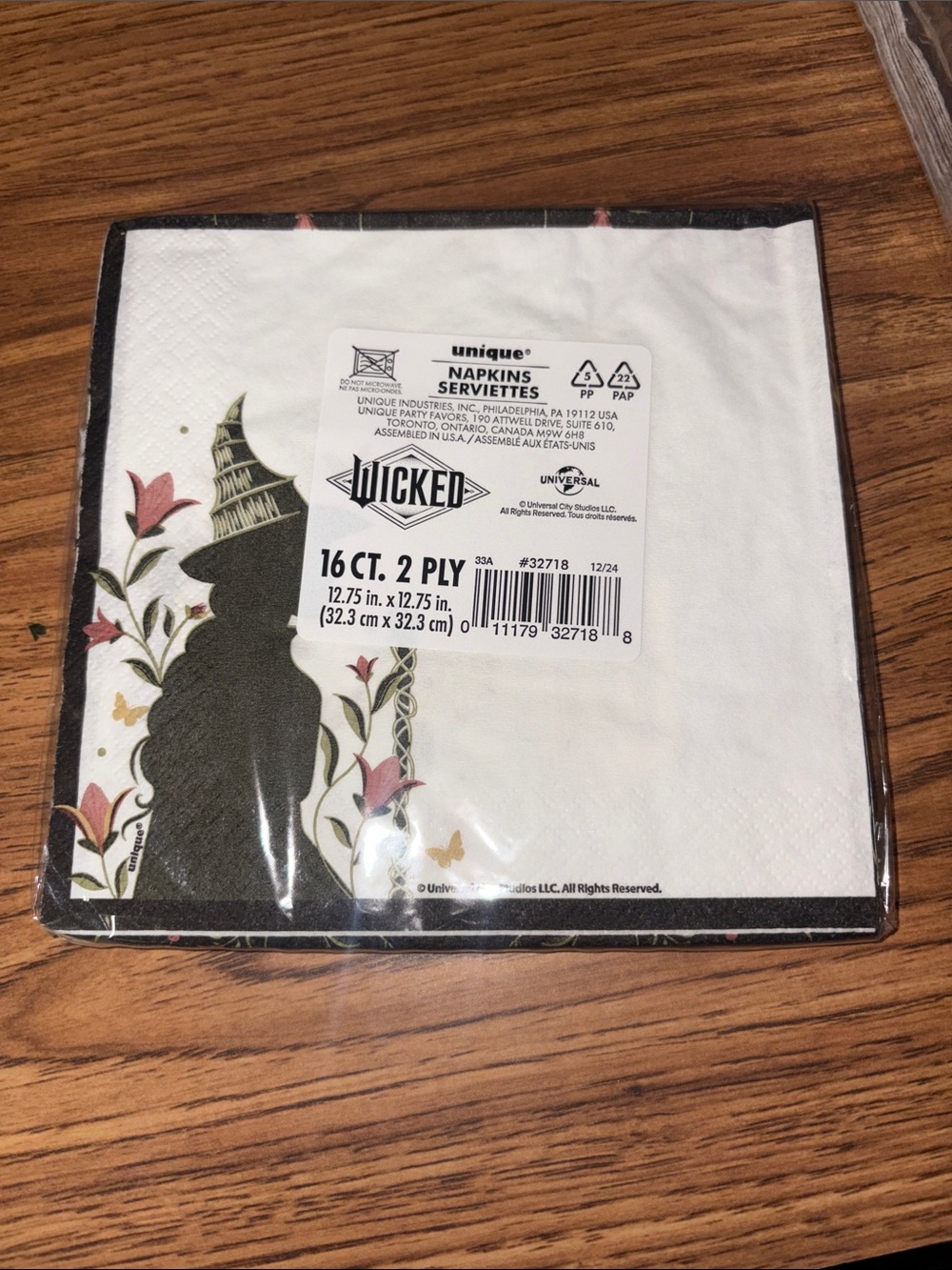 6 packs Wicked Themed Paper Napkins - Black, White, Pink Floral